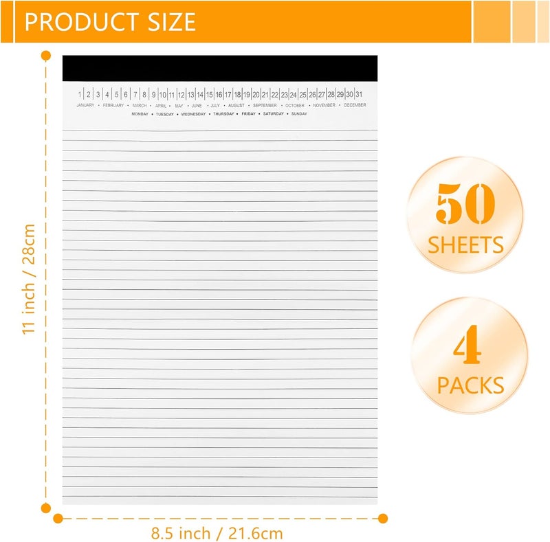 Uzant 4 Pack Legal Pads 8.5" x 11" Note Pads with Date on Top, 50 Sheets Lined Paper Writing Pads, Narrow Ruled White Notepad Notebook for Office Business School College Supplies - Image 3